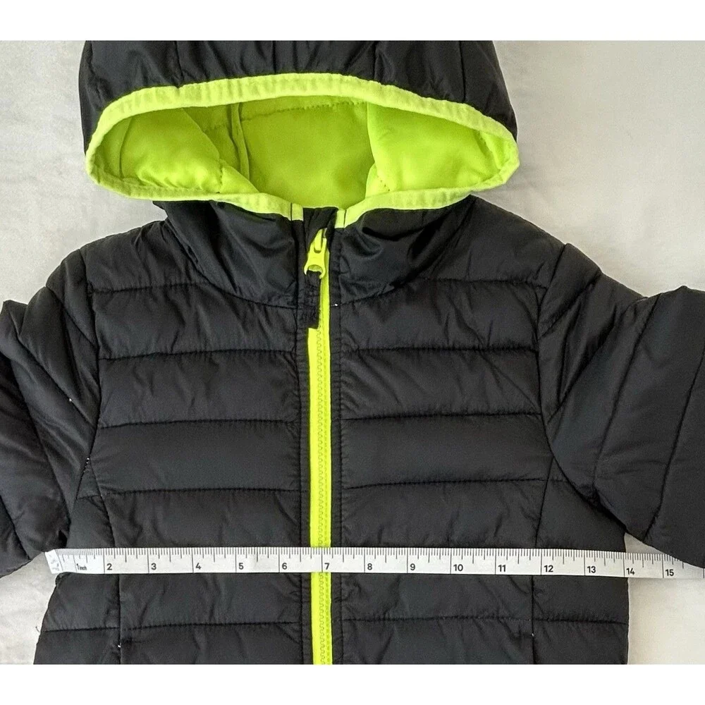 NEW No Tags! Jumping Beans Toddler 3T Black Neon Green Hooded Puffer Jacket